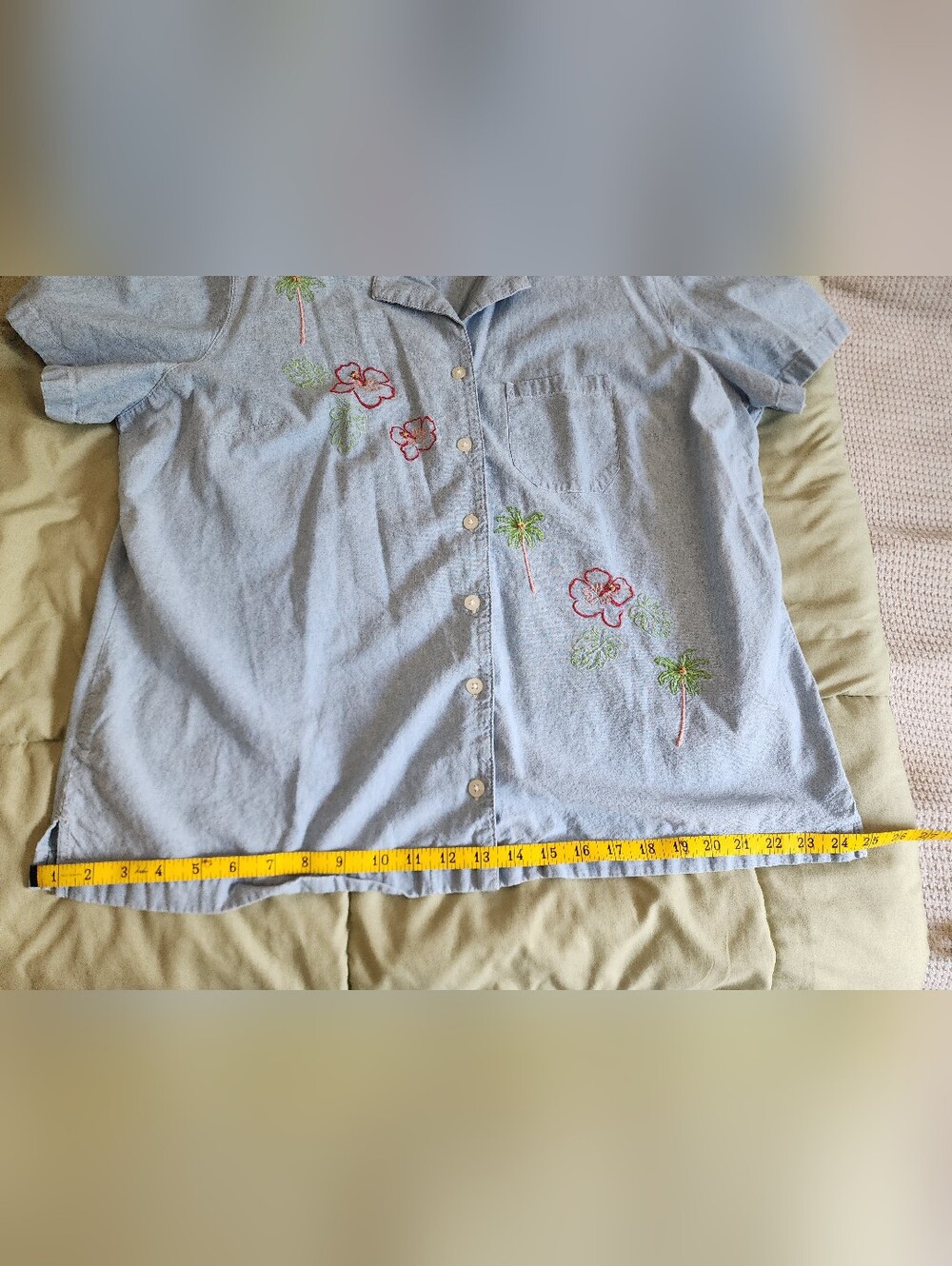 "Classic Elements" Size 16w/18w Tropical Embroidery Capri+Collared Shirt Set - Picture 6 of 16